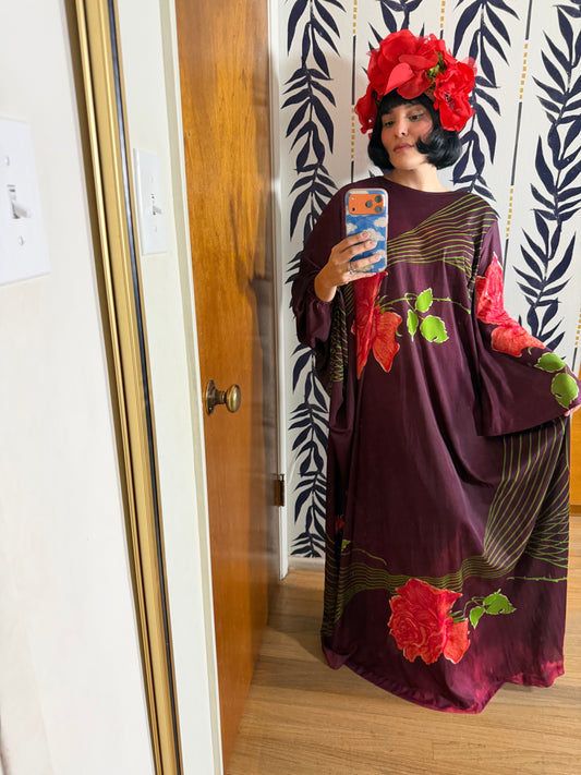 60s Psychedelic Rose Caftan Dress Fits Most Sizes