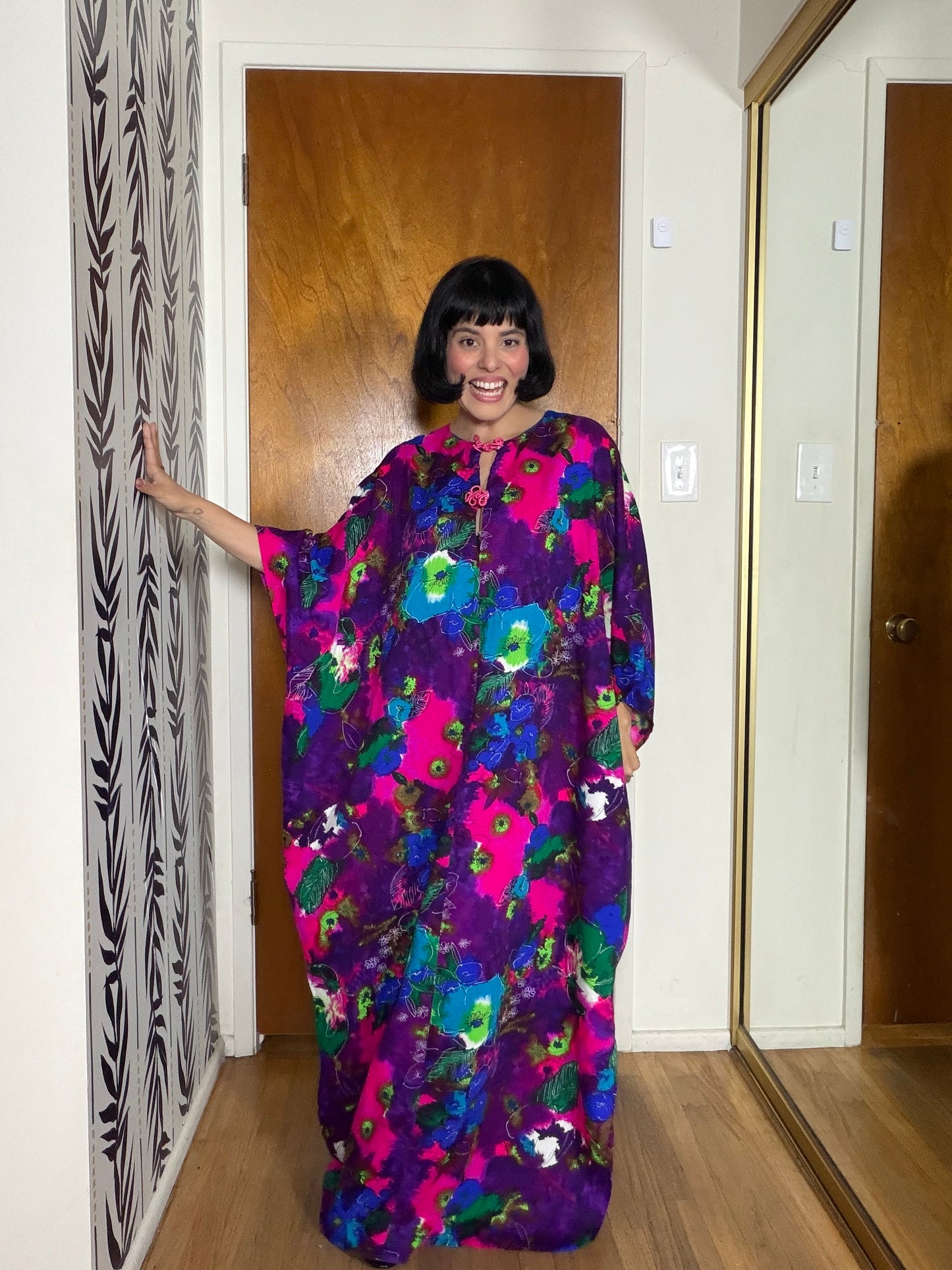 Vintage 60s Neon Psychedelic Hawaii Caftan Hawaii Dress Fits Most Sizes