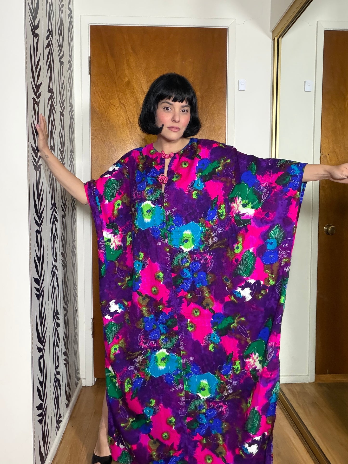 Vintage 60s Neon Psychedelic Hawaii Caftan Hawaii Dress Fits Most Sizes