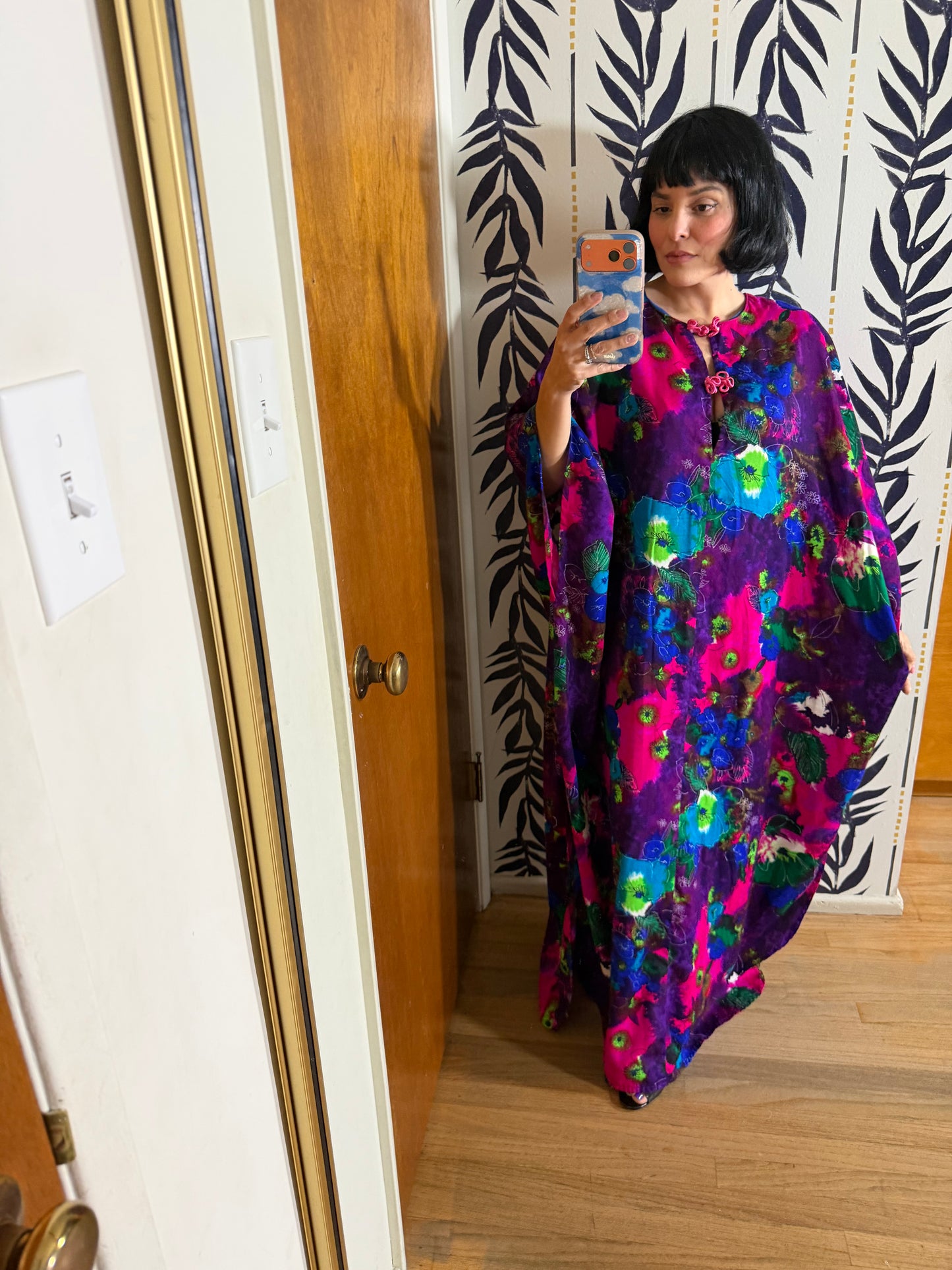 Vintage 60s Neon Psychedelic Hawaii Caftan Hawaii Dress Fits Most Sizes