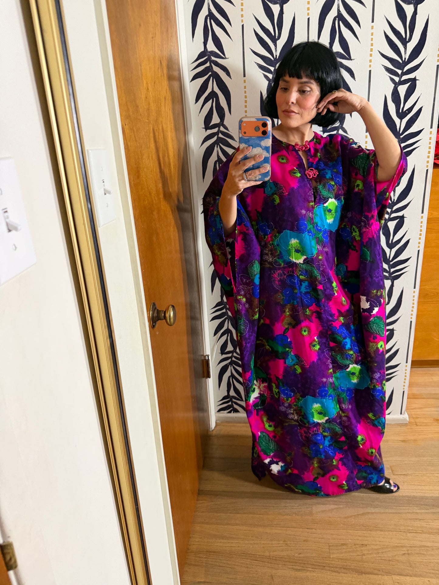 Vintage 60s Neon Psychedelic Hawaii Caftan Hawaii Dress Fits Most Sizes