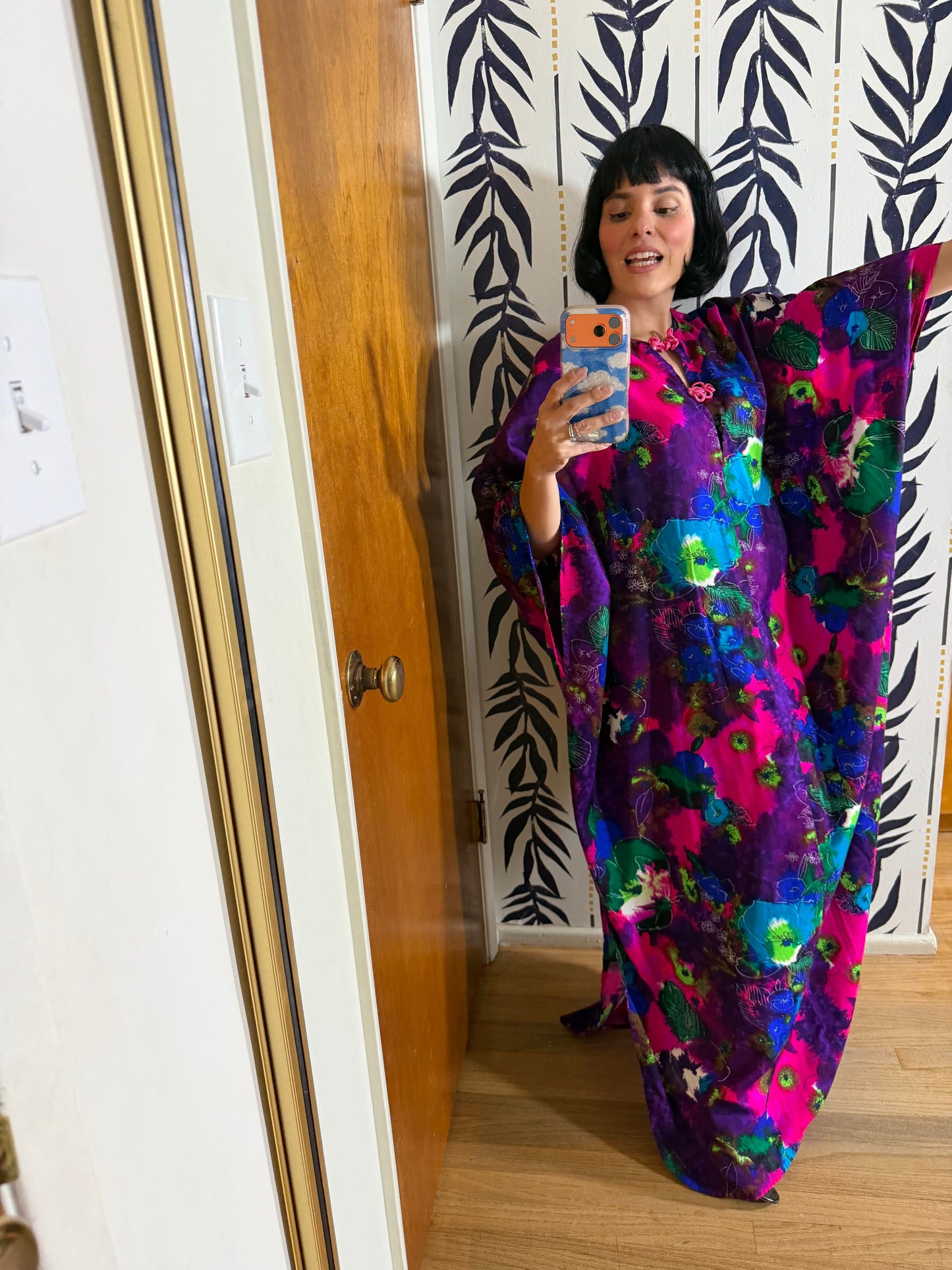 Vintage 60s Neon Psychedelic Hawaii Caftan Hawaii Dress Fits Most Sizes