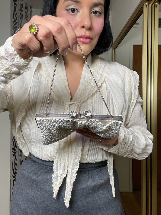 Vintage 50s Rhinestone Purse With Chain Handle