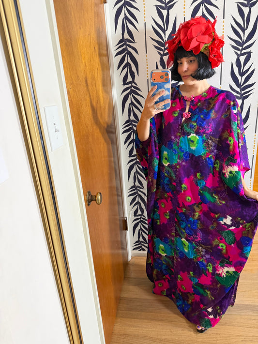 Vintage 60s Neon Psychedelic Hawaii Caftan Hawaii Dress Fits Most Sizes