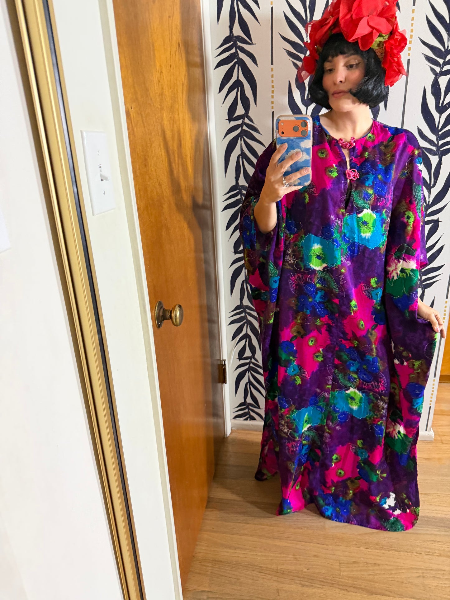 Vintage 60s Neon Psychedelic Hawaii Caftan Hawaii Dress Fits Most Sizes