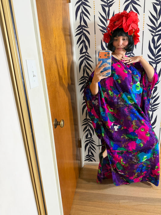 Vintage 60s Neon Psychedelic Hawaii Caftan Hawaii Dress Fits Most Sizes