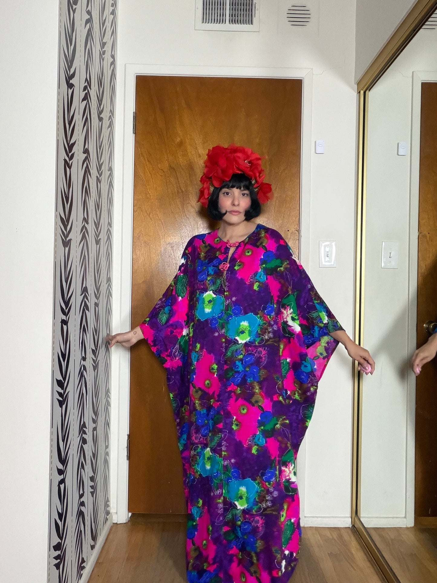 Vintage 60s Neon Psychedelic Hawaii Caftan Hawaii Dress Fits Most Sizes