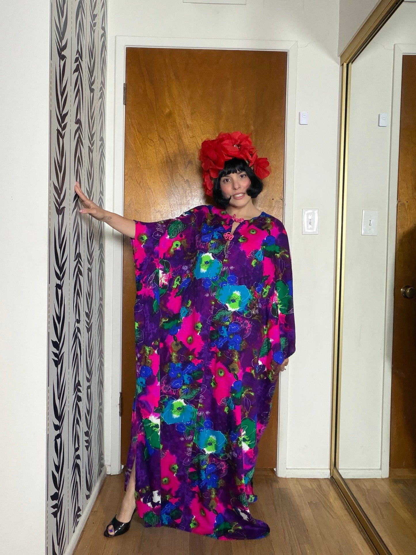 Vintage 60s Neon Psychedelic Hawaii Caftan Hawaii Dress Fits Most Sizes