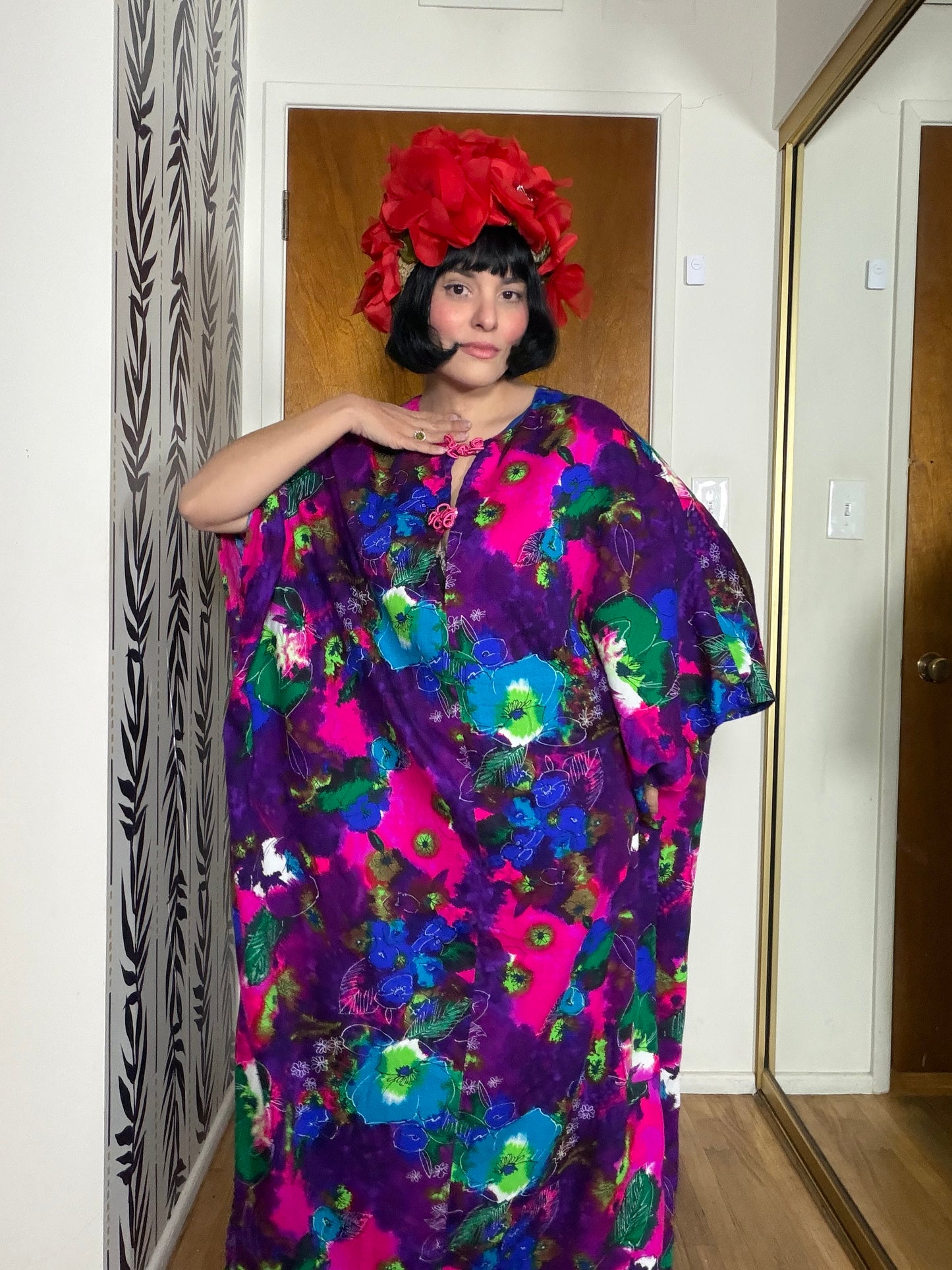 Vintage 60s Neon Psychedelic Hawaii Caftan Hawaii Dress Fits Most Sizes