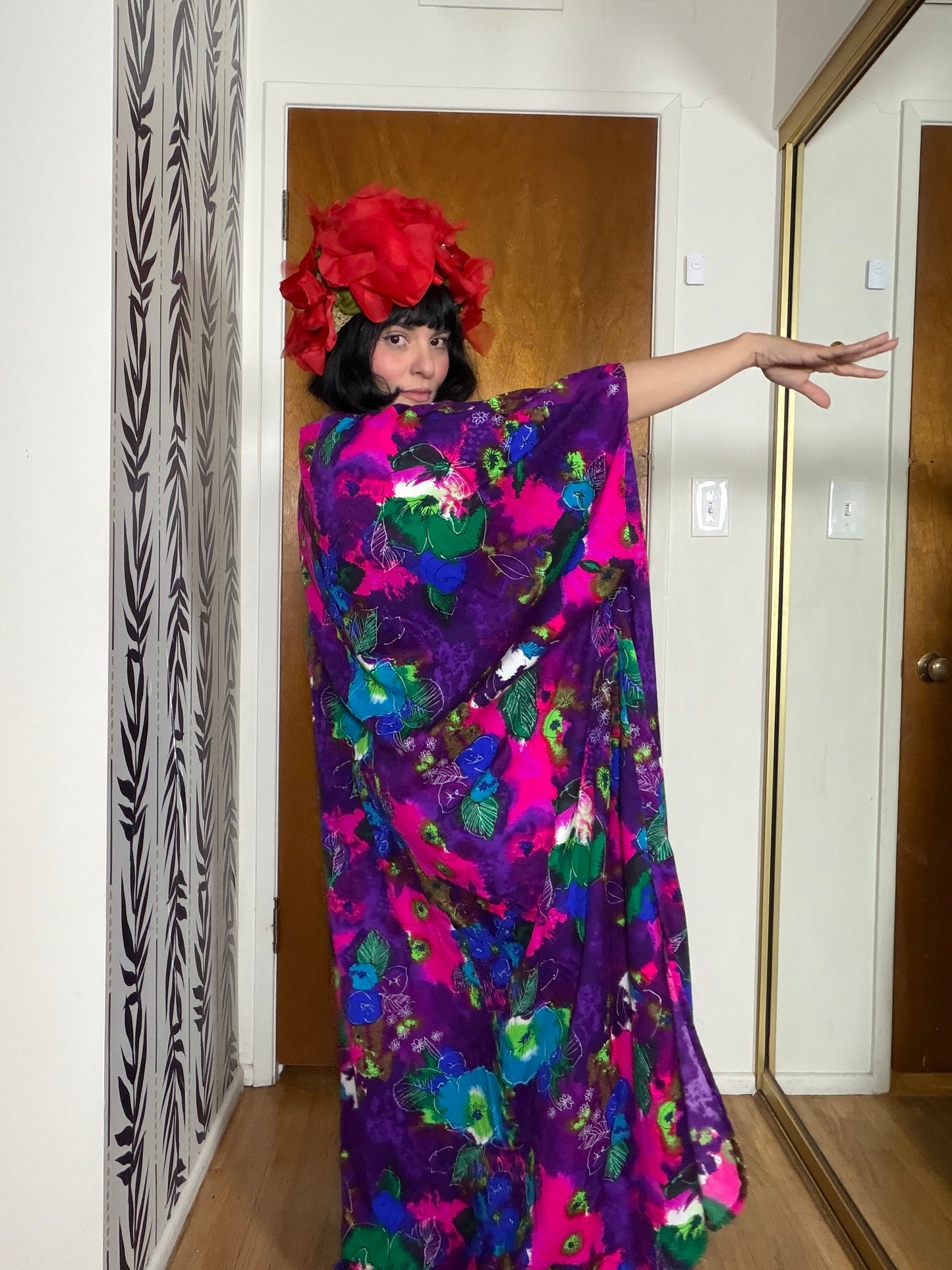 Vintage 60s Neon Psychedelic Hawaii Caftan Hawaii Dress Fits Most Sizes