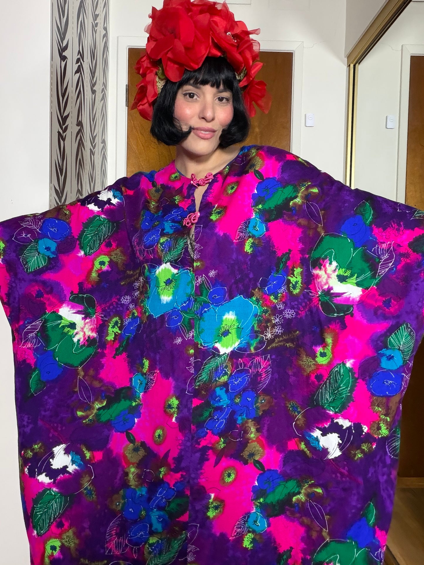 Vintage 60s Neon Psychedelic Hawaii Caftan Hawaii Dress Fits Most Sizes