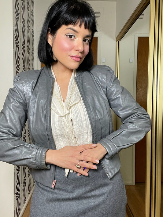 Vintage 70s 80s "Berman's" Gray Leather Jacket - Best Fits Sizes XS-S