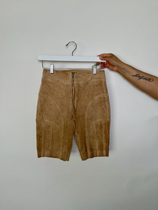 Vintage 70s 80s Suede Leather Biker Shorts - Best Fits Size XS-S