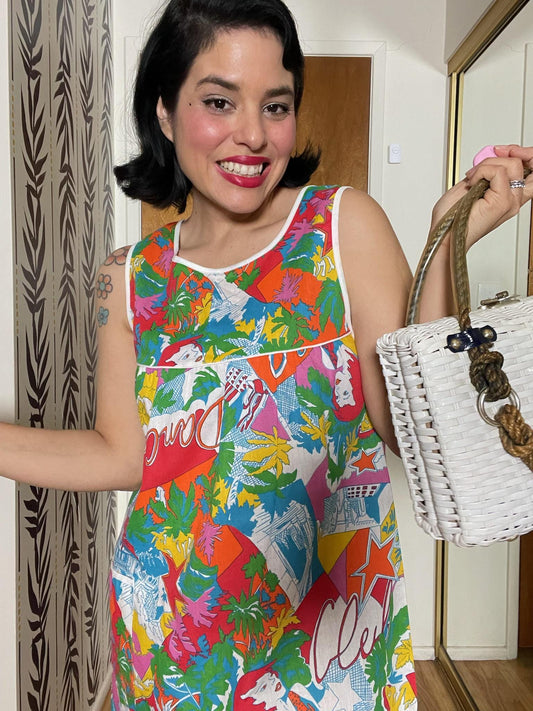 Vintage 70s "Regal Rose Club" Print Dress - Best Fits Size XS-M