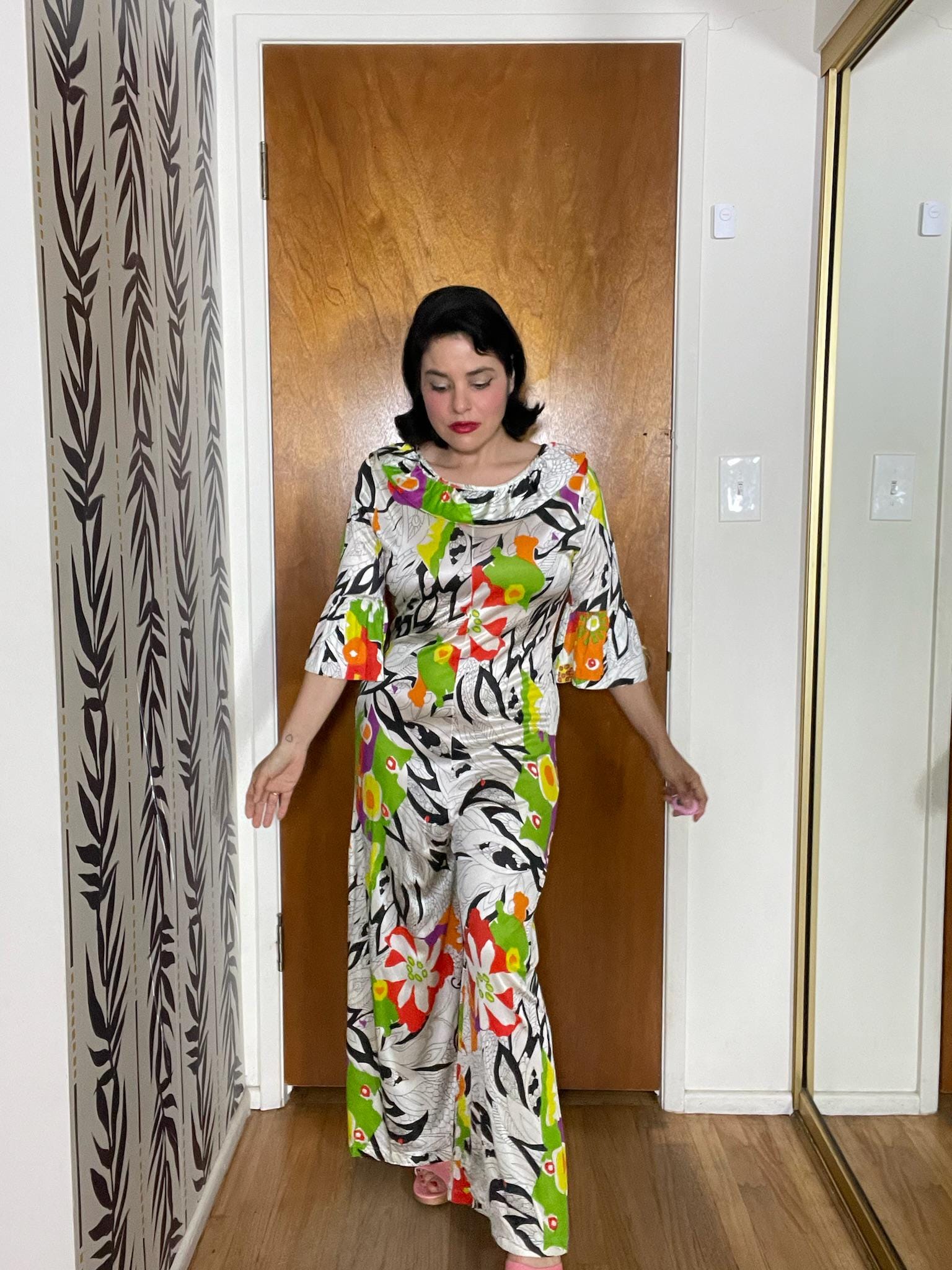Vintage 60s 70s Tiki Hawaiian Print Jumpsuit - Best Fits Size XS-L