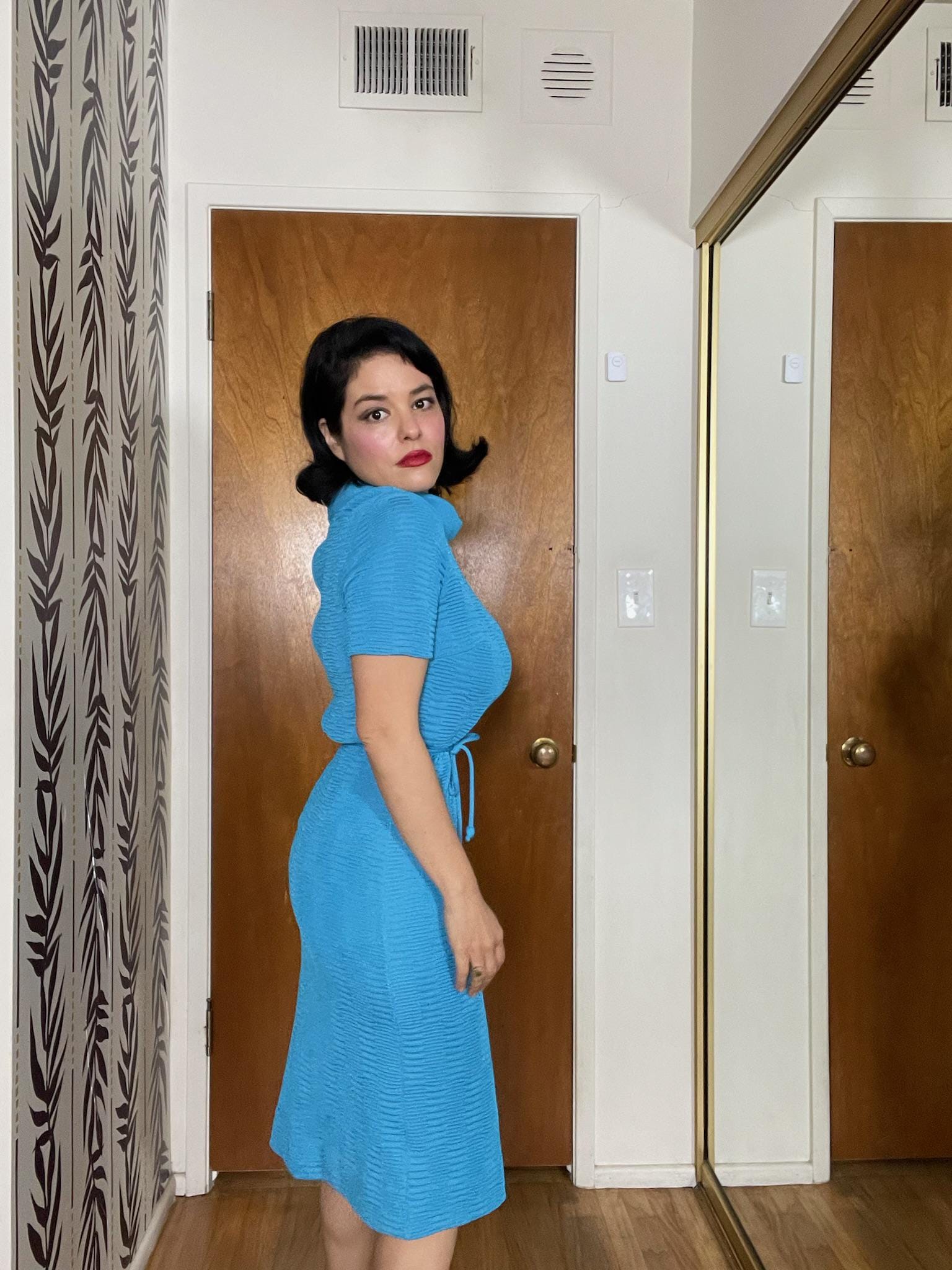 Vintage 60s Blue Wiggle Knit Dress - Best Fits Size S-L