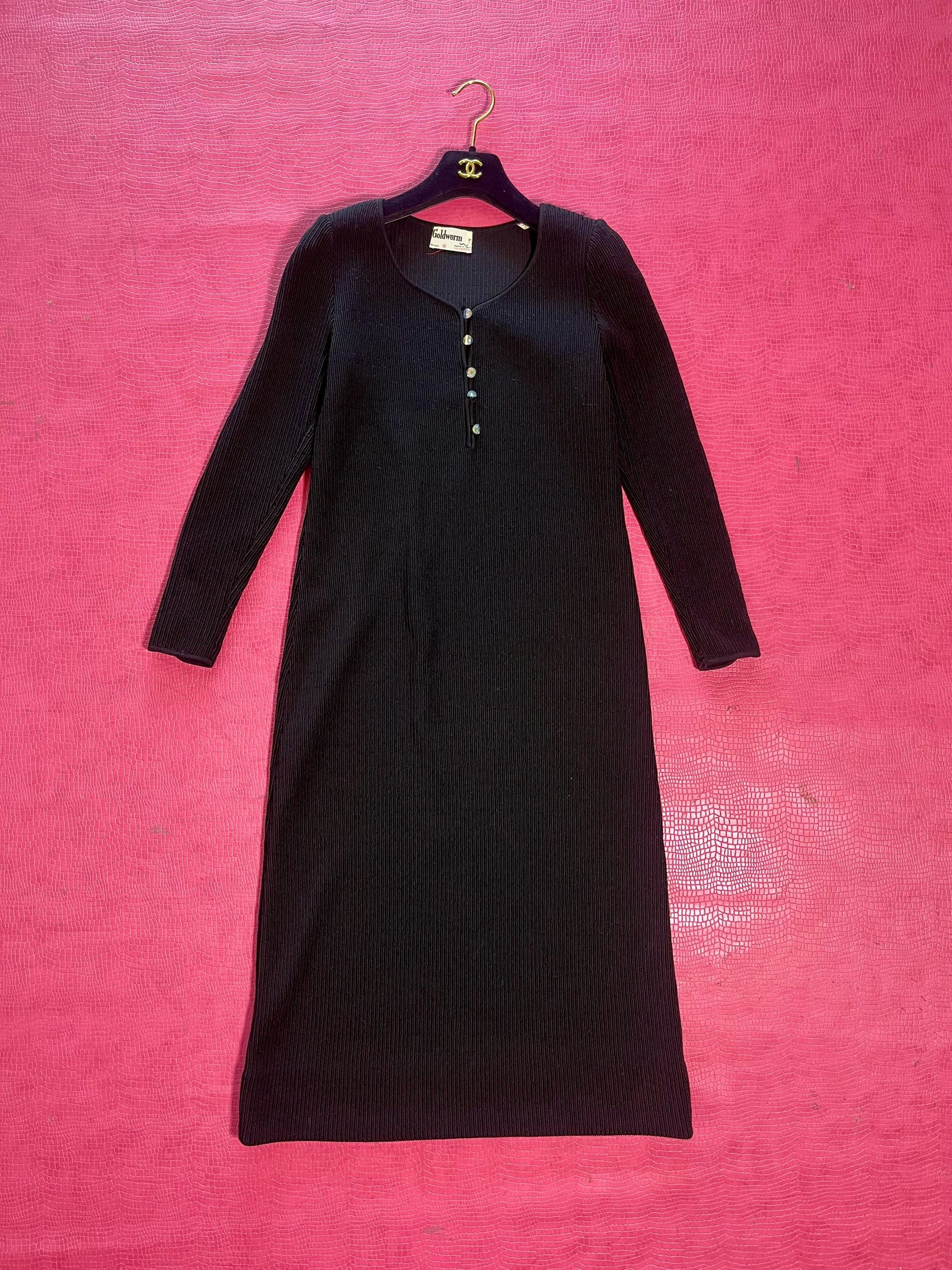 Vintage 60s "Goldworm" Black Knit Dress - Best Fits Size XS-M, Possibly L