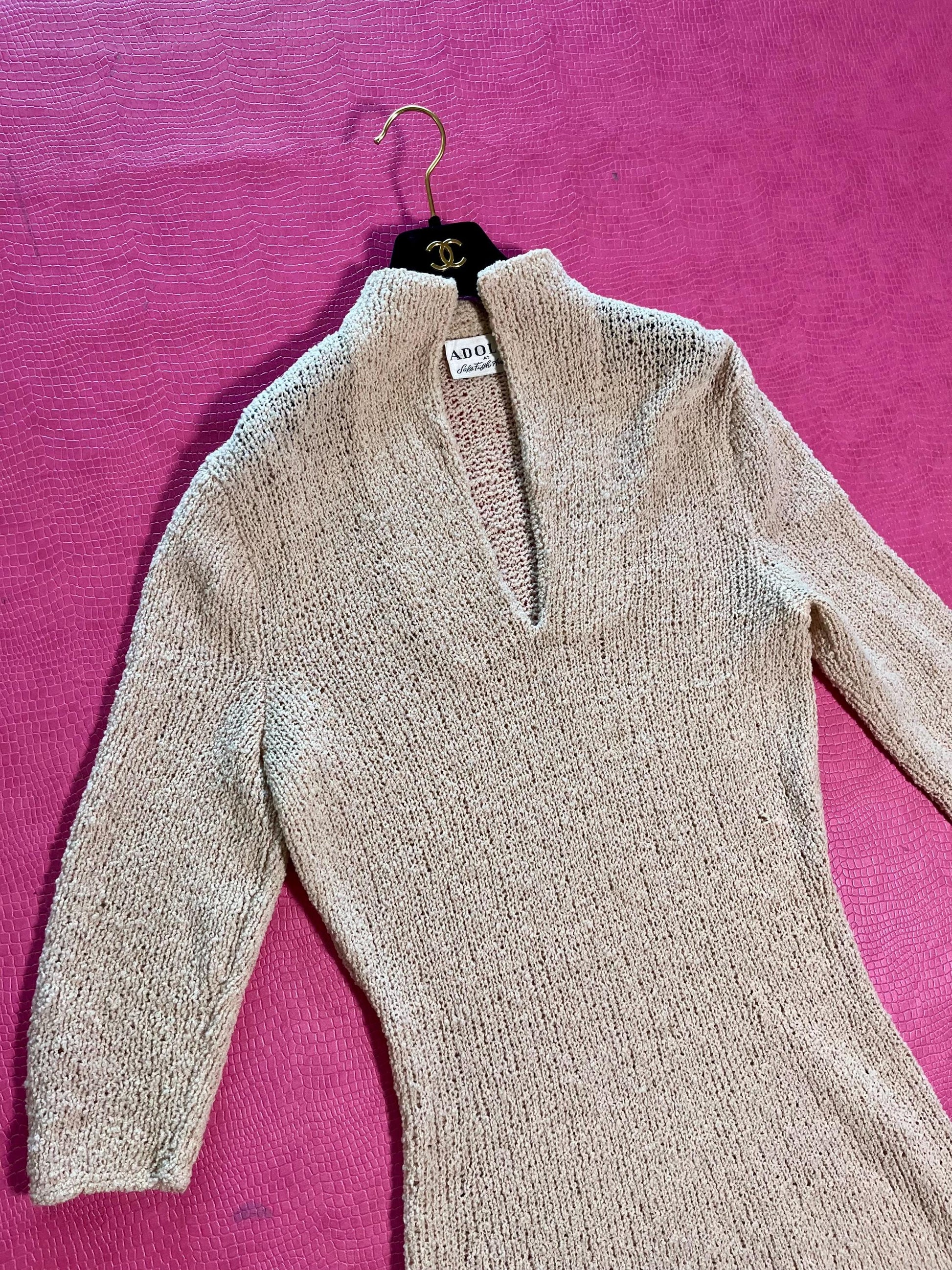 Vintage 60s "Adolfo for Saks Fifth Avenue" Oatmeal Knit Dress - Best Fits Size S-L, Possible XL