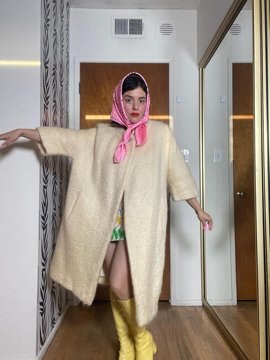 Vintage 60s "Adele California" Mohair Creme Colored Coat