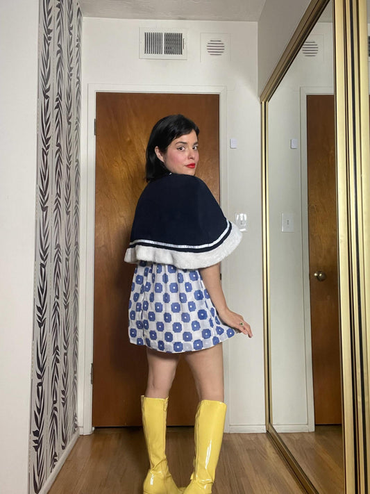 Vintage 80s 90s Navy Blue Fleece Cape