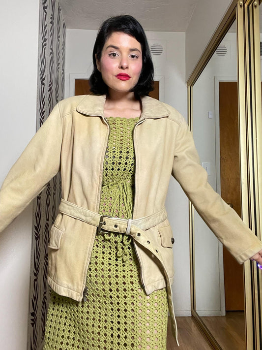 Vintage 80s 90s Buttery Leather Creme Distressed Jacket - Best Fits Up to Size L