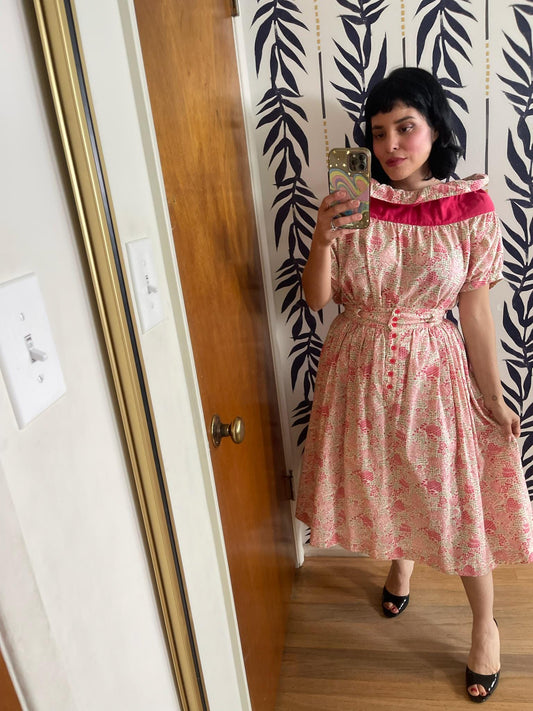 Vintage 50s 60s "Anastasia" Basket Print Skirt Set - Best Fits Size XS-S