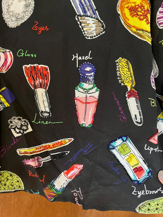 Vintage 80s 90s Cosmetics Print Silk Blouse - Best Fits Size XS-M, Possibly L