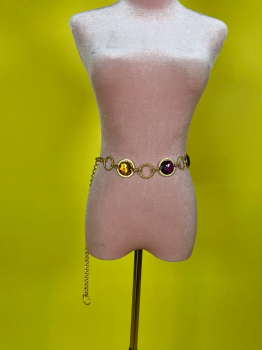 Vintage 80s Gem Medallion Belt - Best Fits Size XS-M, Possibly L