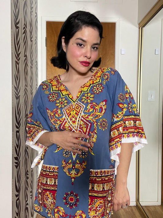 Vintage 60s 70s Phoenix Tunic Mini Dress - Best Fits Size XS-L