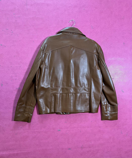 Vintage 80s Brown Faux Leather Jacket - Fits Size XS-L