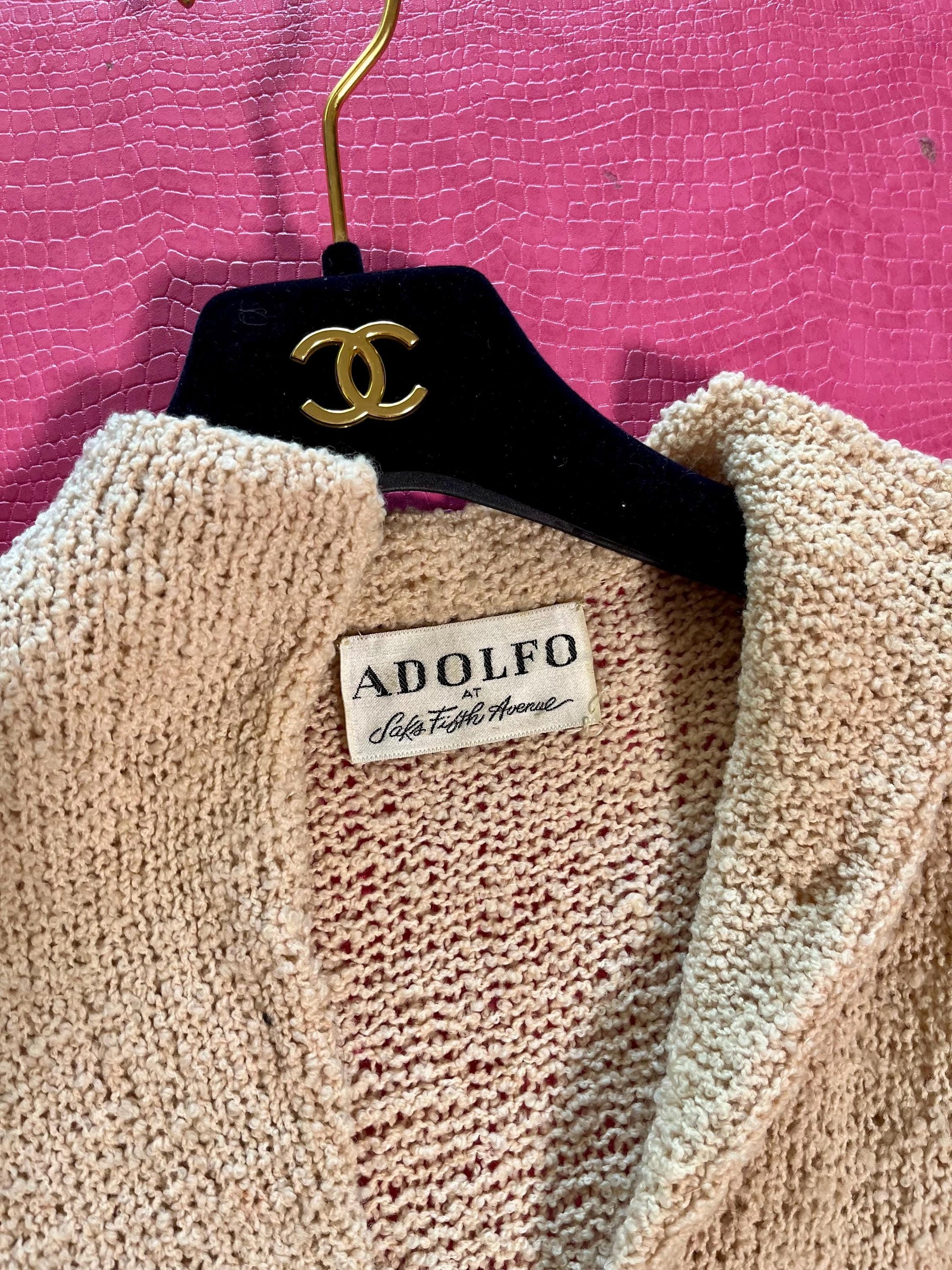 Vintage 60s "Adolfo for Saks Fifth Avenue" Oatmeal Knit Dress - Best Fits Size S-L, Possible XL