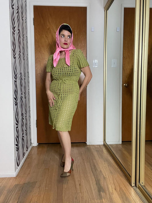Vintage 60s Green Crocheted Dress - Best Fits Size XS-M