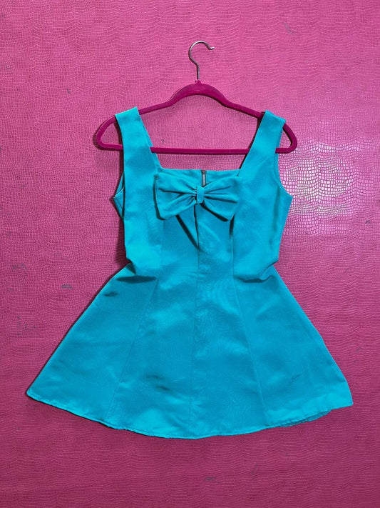 Vintage 60s "Bonnie-Lee Juniors" Blue Bow Dress - Fits Size XS