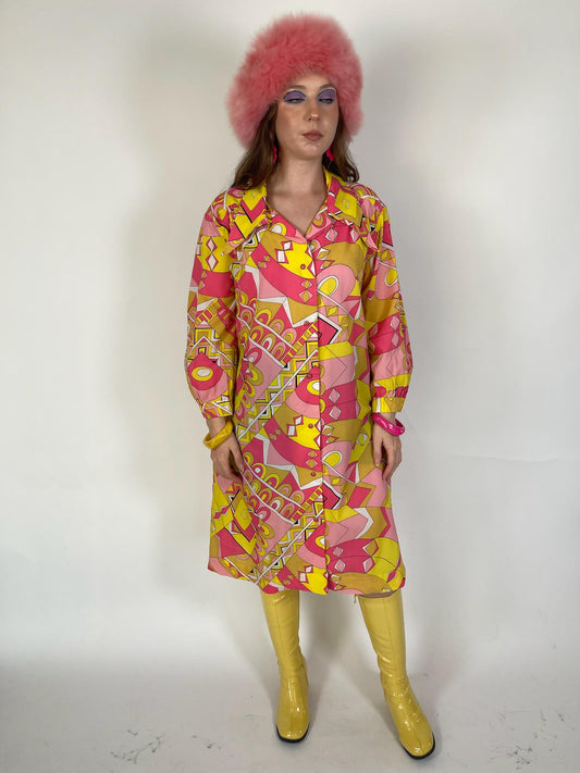 Vintage 60s "Model's Coat" Pucci Vibes Duster - Fits Most Sizes