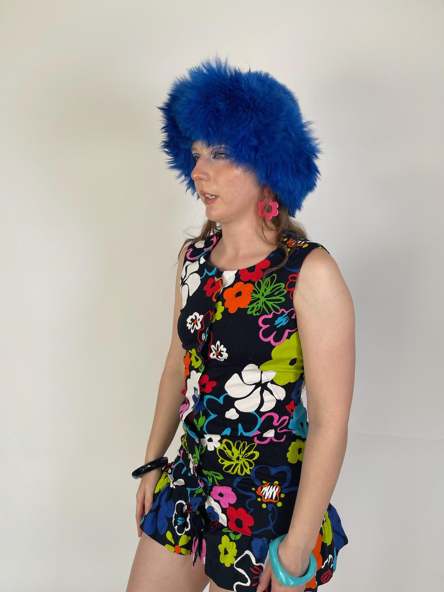 Vintage 60s "Miss Elaine" Neon Flowers Mini Dress - Fits Size XS-S