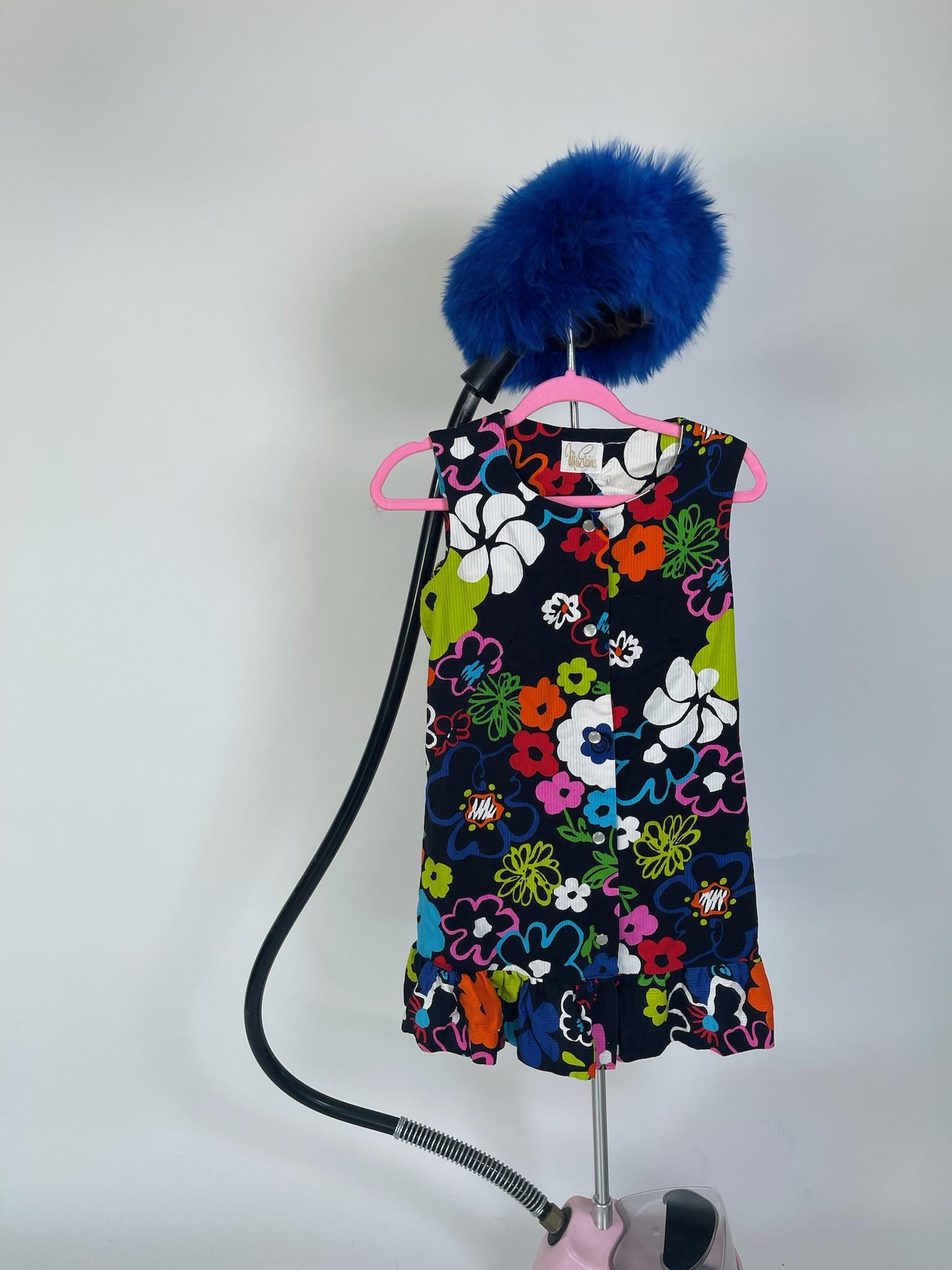 Vintage 60s "Miss Elaine" Neon Flowers Mini Dress - Fits Size XS-S