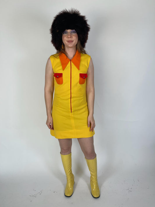 Vintage 60s 70s "Cos Cob" Yellow And Orange Dress - Fits Size XS-M