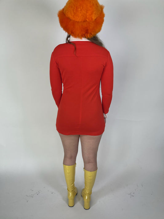 Vintage 60s 70s Red And White Dagger Collar Mini Dress - Fits Size XS-S, Possible M