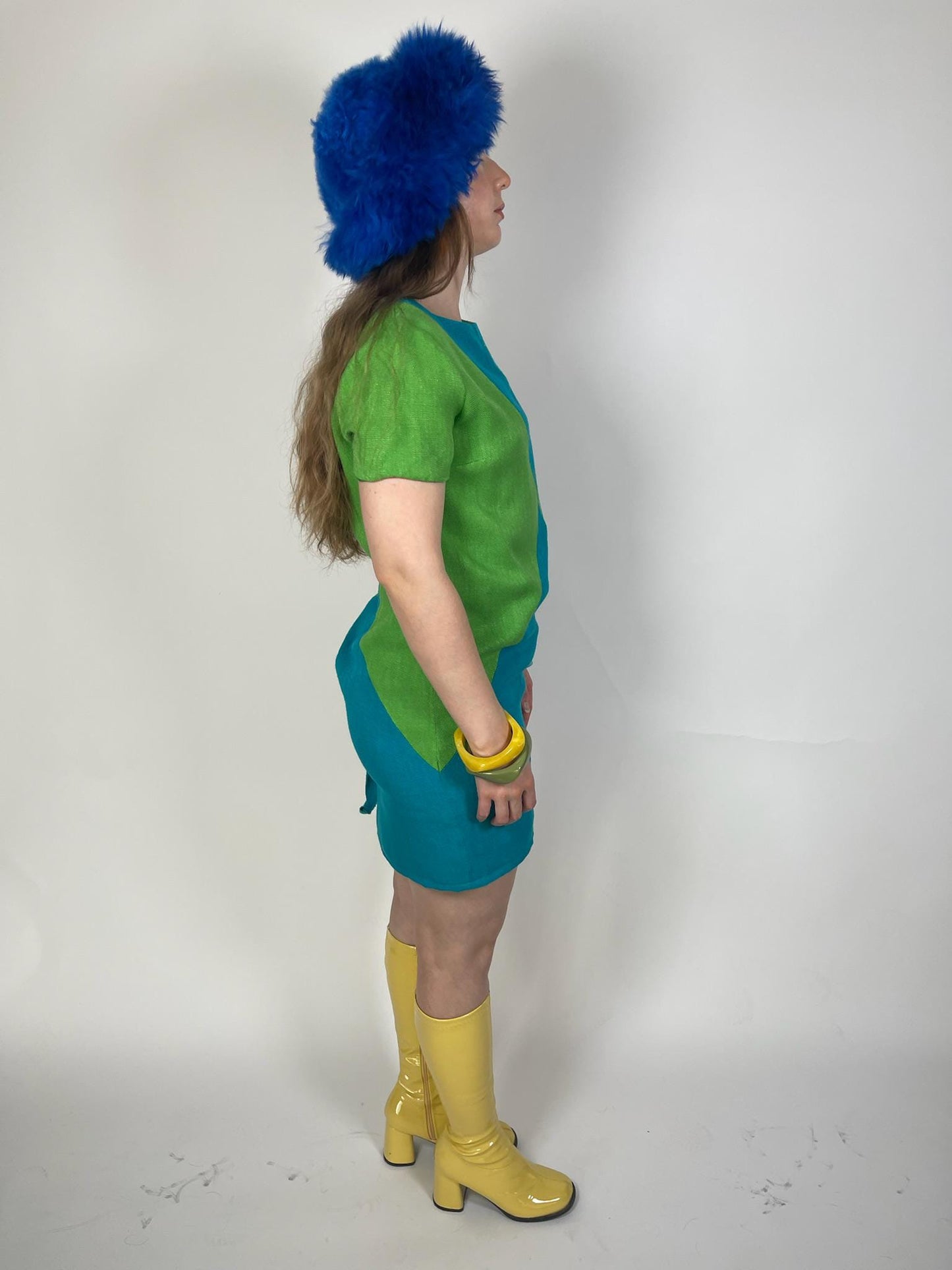 Vintage 60s Mod Green And Blue Harlequin Dress - Fits Size M, Possibly L