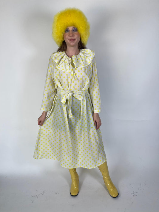 Vintage 60s "Rudi Gernreich" Yellow Polka Dot Dress - Fits Most Sizes