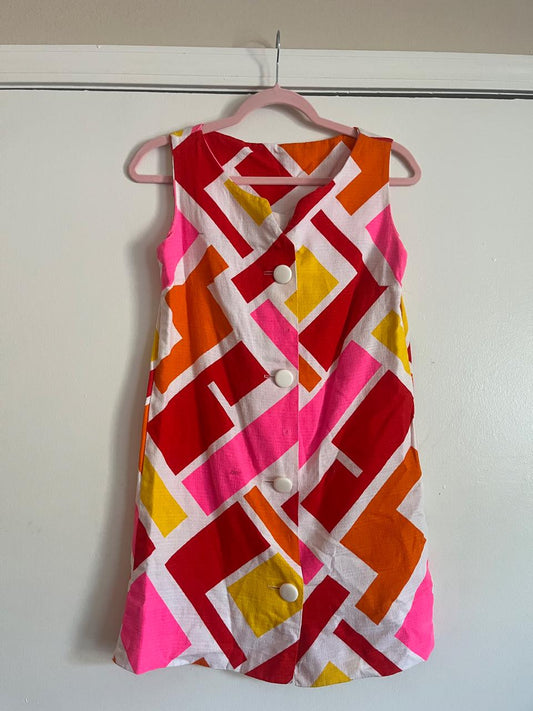 Vintage 60s Tri-Color Button Front Dress - Fits Size XS-S
