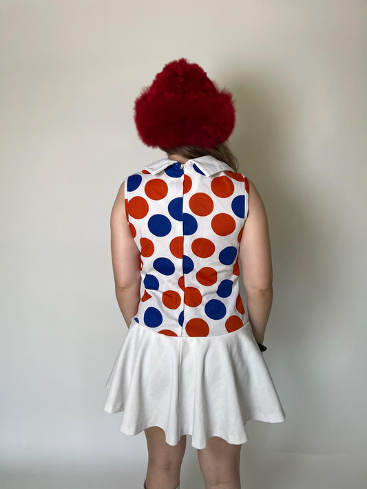 Vintage 60s Red And Blue Polka Dot Drop Waist Dress - Fits Size S-M