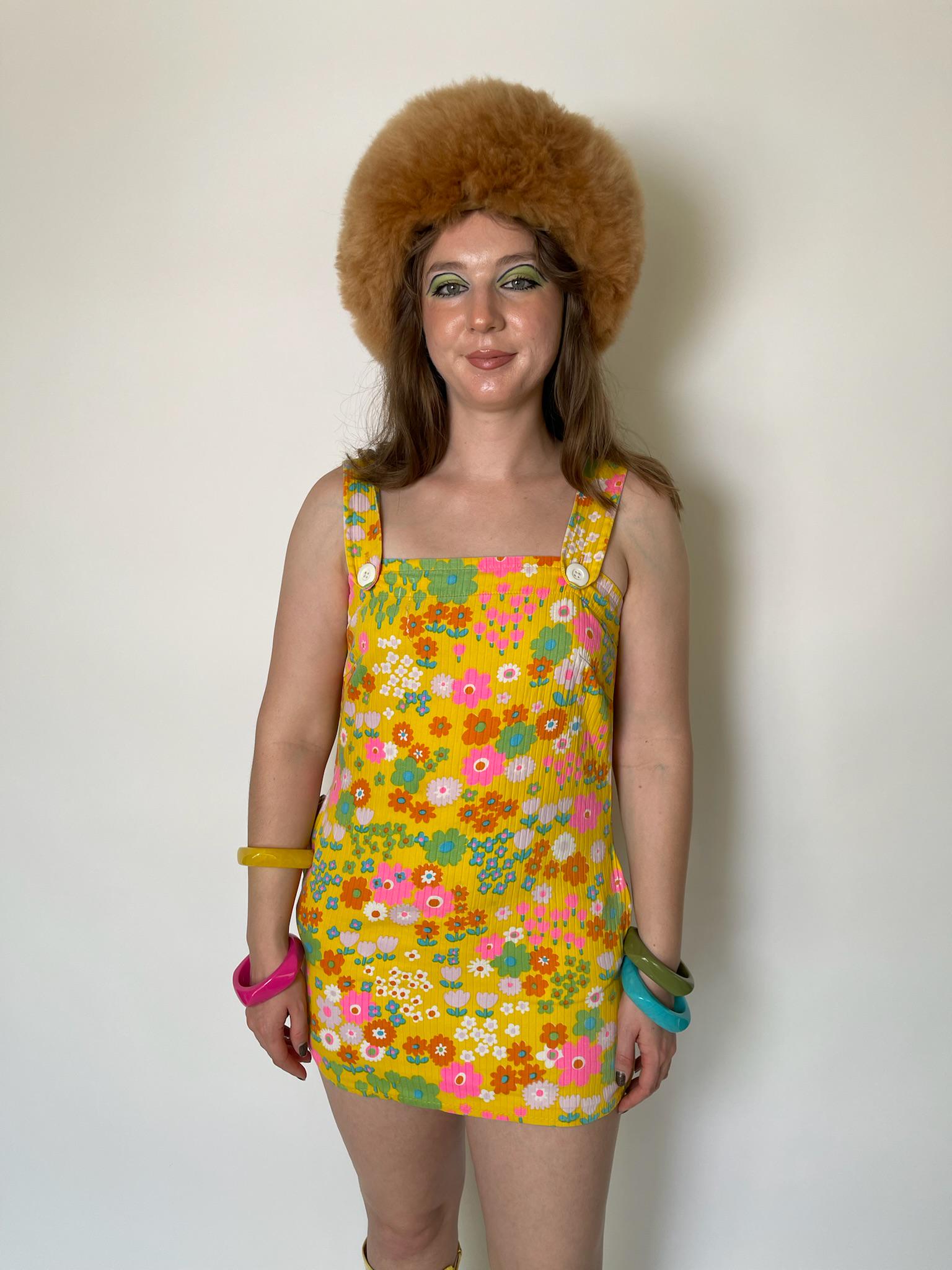 yellow pinafore dress Daring Diva Corduroy Button Down Overall S Dark Yellow, Women's, Size: Small, Multicolor breathable and lightweight Unlined Vintage 60s 70s Yellow Multicolored