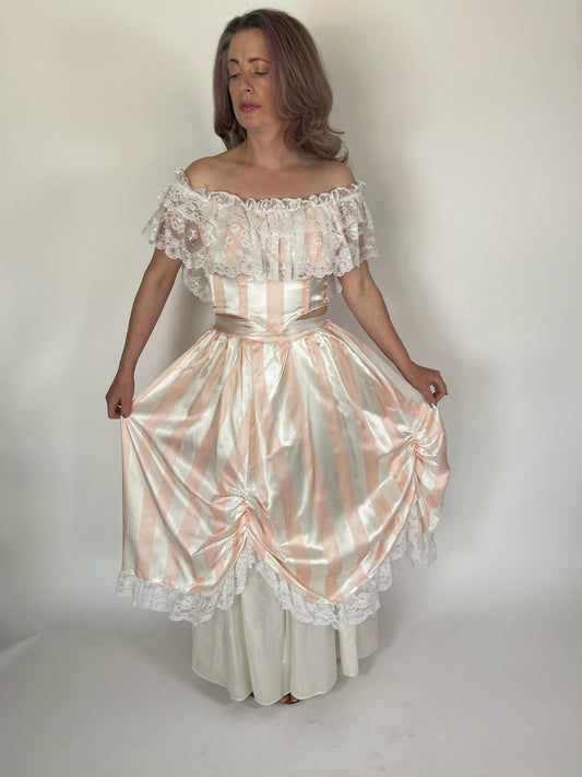 Vintage 80s Reworked "Gunne Sax by Jessica McClintock" Striped Skirt Set - Fits Size XS-S, Possibly M