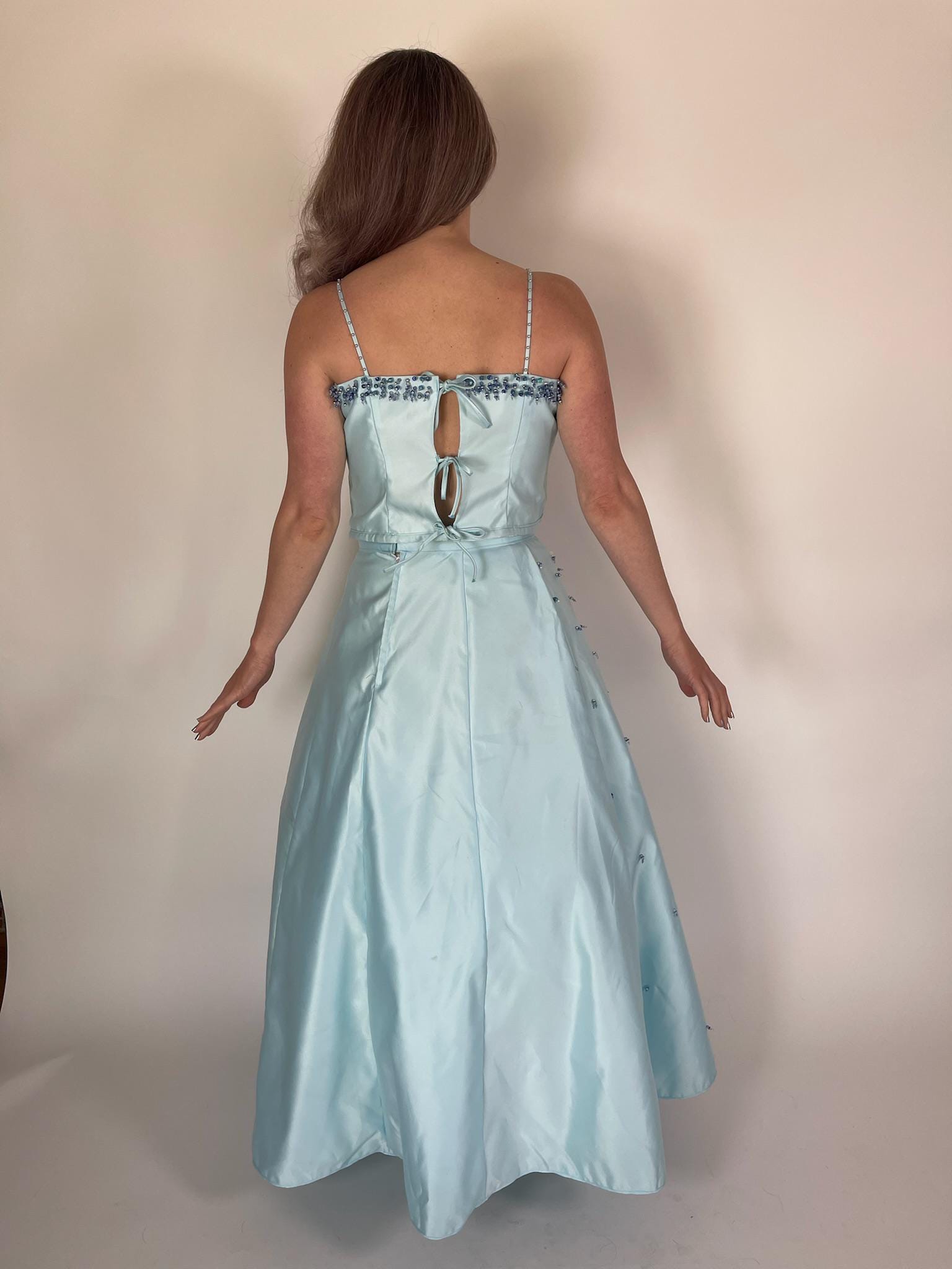 Vintage 60s 70s Reworked Blue Beaded Skirt Set - Fit S-M