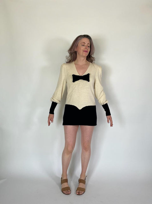 Vintage 70s 80s "Mike Korwin" Black and white knit dress - fits size XS-s, Possibly M