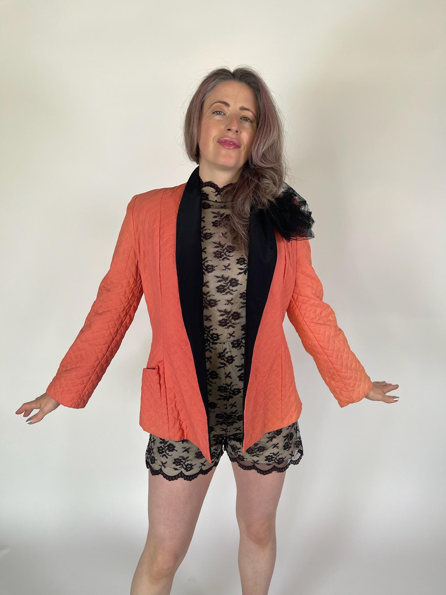 Vintage 40s 50s Pink Quilted Smoking Jacket - Fits Size XS-M
