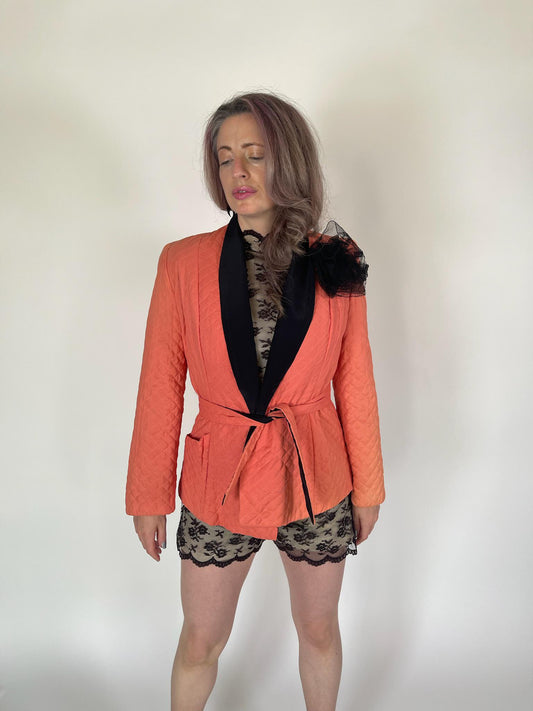Vintage 40s 50s Pink Quilted Smoking Jacket - Fits Size XS-M