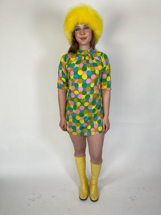 Vintage 60s Polka Dot Cotton Dress - Fits Size XS-S