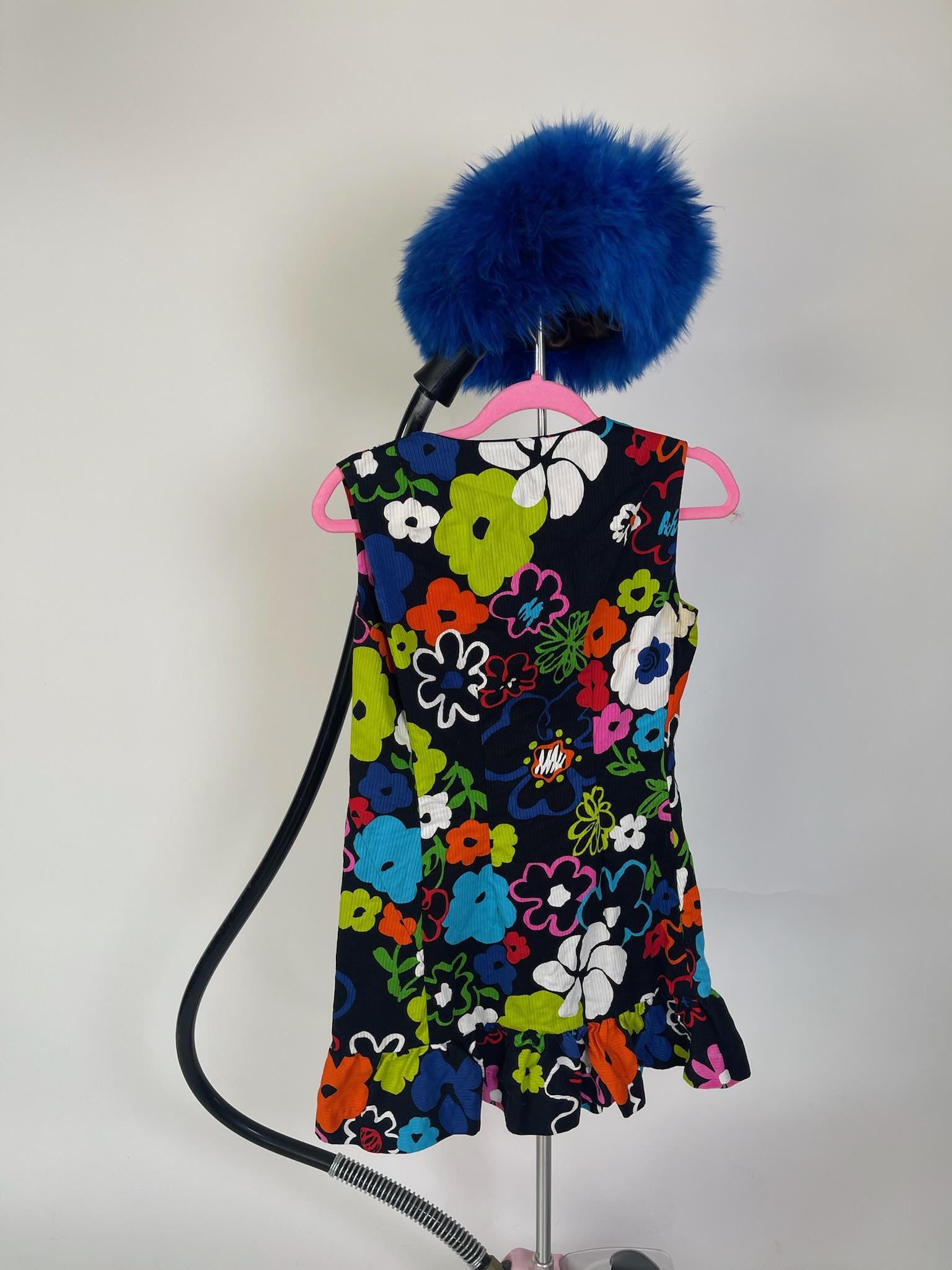 Vintage 60s "Miss Elaine" Neon Flowers Mini Dress - Fits Size XS-S